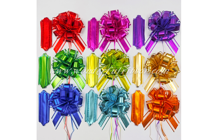 Lazo de tirar de pompones de organza de color metálico mate